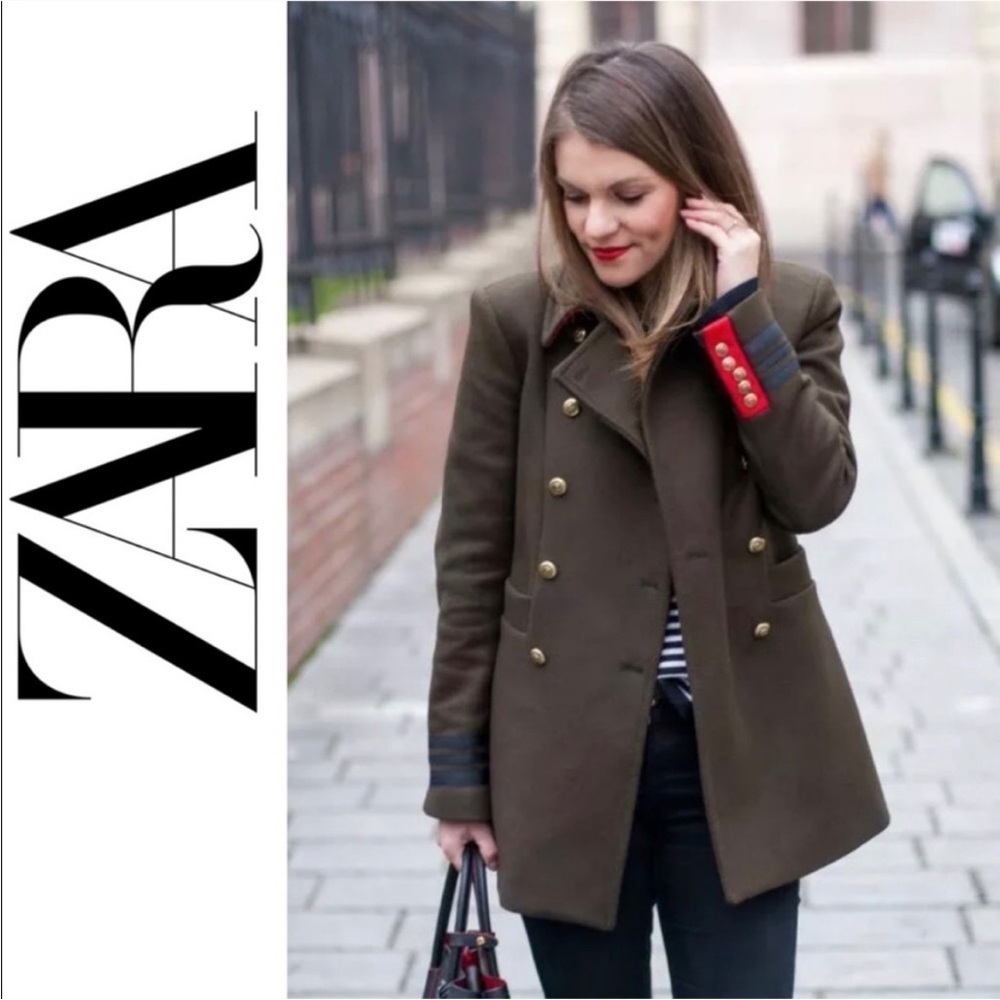 Zara Woman Olive Military Double-Breasted Blazer Jacket XS | Excellent Condition - Picture 3 of 13